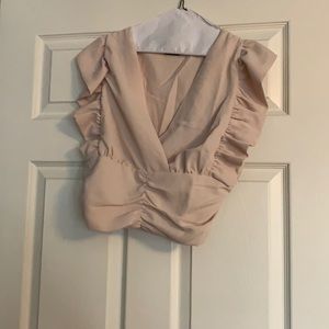 Cream Ruffle Sleeve Ribbed Back Top